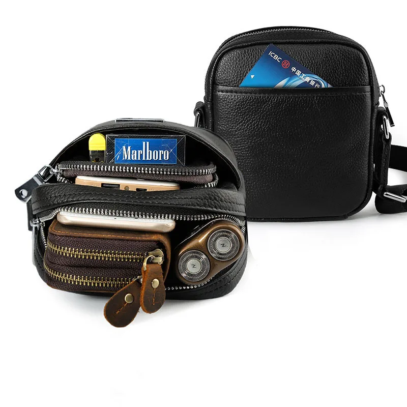 Fashion business brand men's genuine leather bag multi-function outdoor leisure men messenger bags leather mobile phone bag