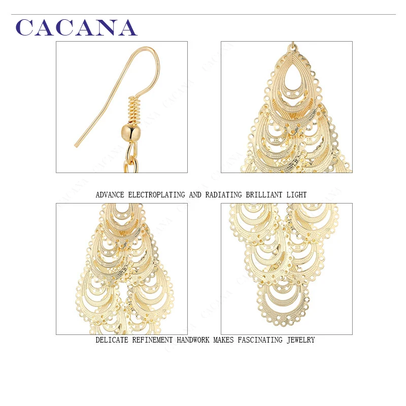 CACANA Dangle Long Earrings For Women Fashion Hollow Top Quality Bijouterie Hot Sale No.A802 A803