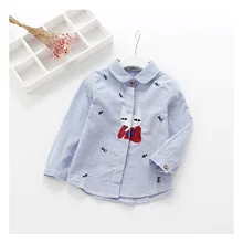 Дети осенью Обувь для девочек мультфильм котенок вышитая в полоску рубашка с длинными рукавами