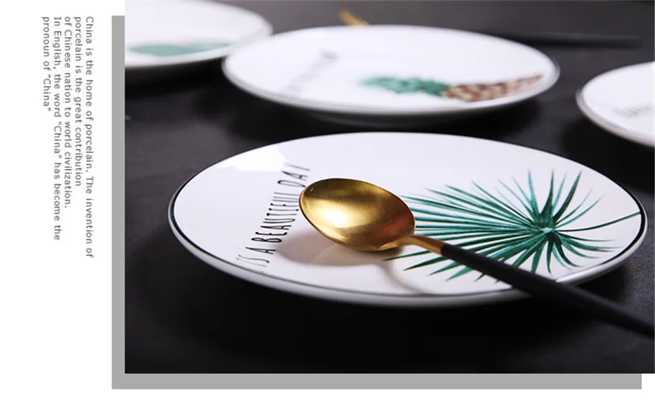 Cactus Pineapple Green Tropical Plant Ceramic Dishes Dinnerware Plate Bowl 8 inch Porcelain Dish Tableware Home Decorative Gift (14)