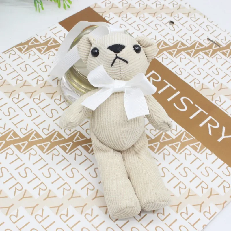 Corduroy Striped Bear Animal Stuffed Plush Toys Brown Bowknot Small Doll Car Bag Pendant Bouquet Wedding Decor Gift KeyChain