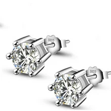 Hot Sale Women Earring Stud 0.75ct CZ Zircon Crystal Jewelry 925 Unique Silver Jewelry Stud Earrings with Round Clear Zircon