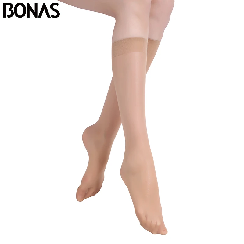 BONAS Thigh High 35cm Women's Knee Slim Stockings Summer Solid Skin