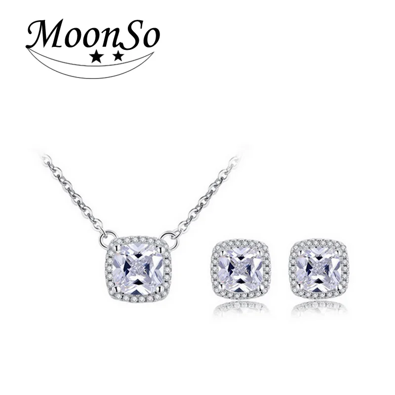 

Moonso 925 Sterling Silver Jewelry for women wedding Austrian Crystal Stud Earrings and Necklace christmas gifts jewelry J1101