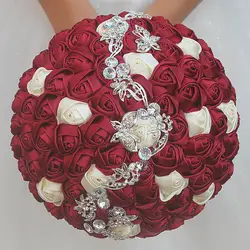 24 см цветные шелковые розы свадебные цветы алмазная бабочка лента искусственный букет невесты цветок подружки невесты держащие цветы