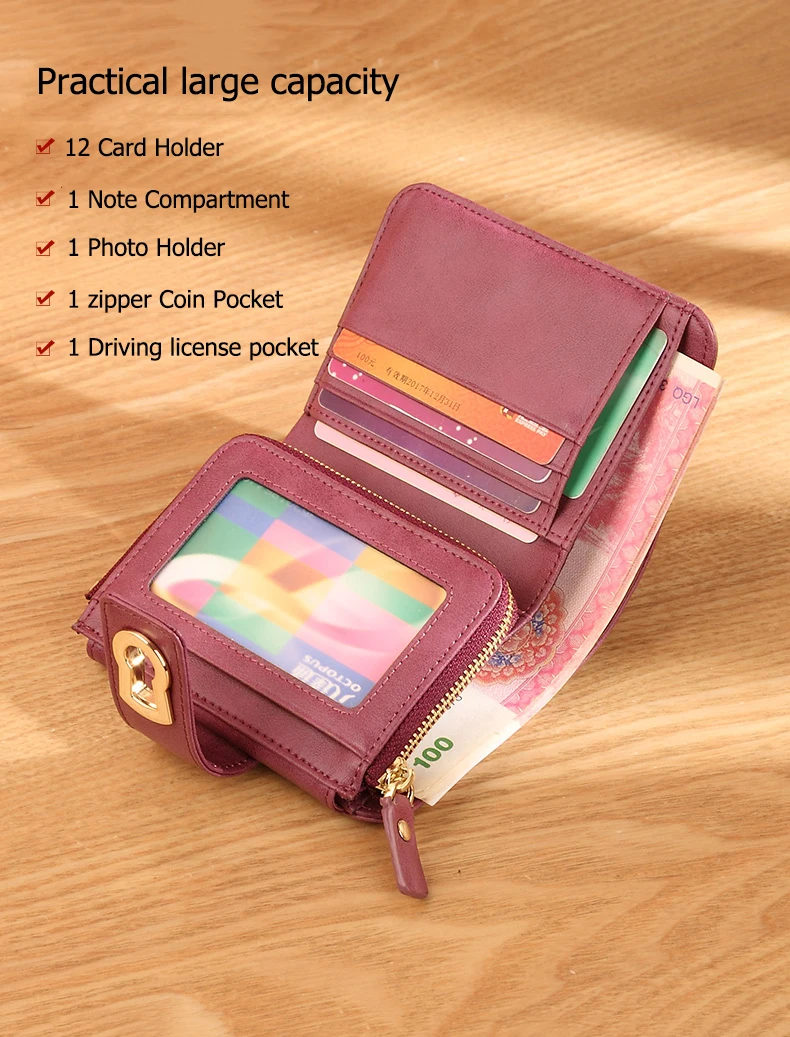 LAORENTOU Brand Women Standard Wallet Genuine Leather Wallets Fashion Short Zipper Purse Lady Coin Pocket Card Holder for Women