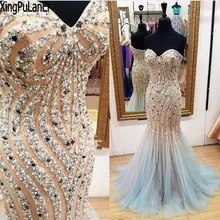 Vestido de festa, Русалка, без рукавов, с открытыми плечами, сексуальное, блестящее, расшитое бисером, с блестками, цвета шампанского, голубое, длинное вечернее платье, платье для выпускного вечера