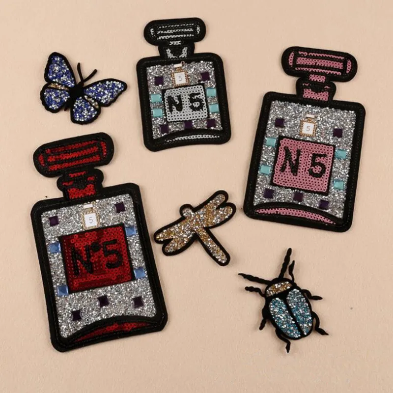 

1 Pcs Perfume Bottle Sequins Rhinestone Clothes Embroidered Iron on Patches for Clothing DIY Stripes Motif Appliques parches