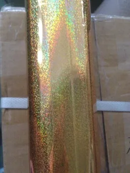 

Hot stamping foil holographic foil gold color small mess pattern A18 hot press on paper or plastic 64cm x120m heat stamping film