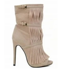 Женские ботинки на высоком каблуке с открытым носком в уникальном стиле; Модные ботильоны с кисточками; обувь на шпильках с двойной пряжкой; женская обувь;