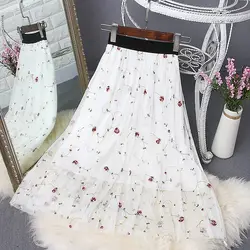2018 Весна и лето темперамент трехмерная одежда сетчатая с вышивкой цветы юбка слово юбка Женская эластичная юбка с высокой талией