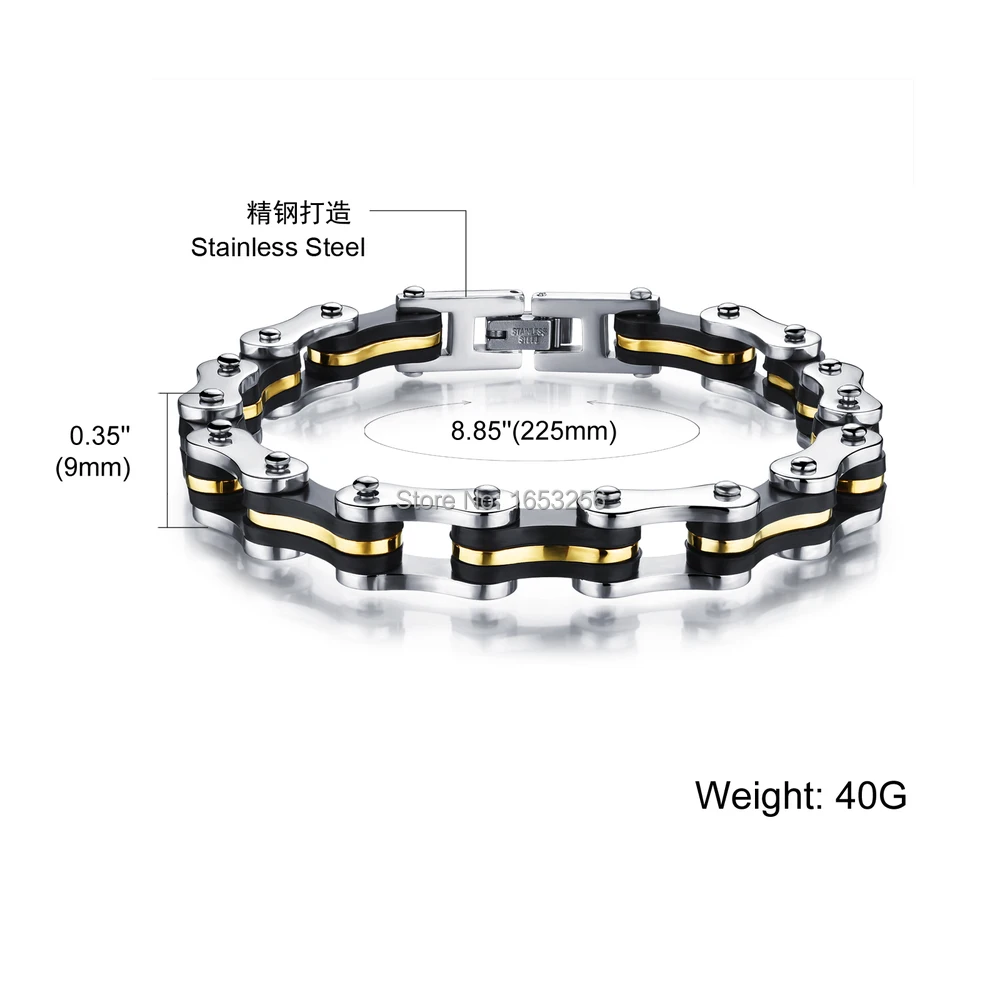 Новая мода 3 цвет золото черный, серебристый цвет Нержавеющая сталь Мотоцикл Байкер цепь популярные спортивные Для мужчин браслет 9 мм 8.8''