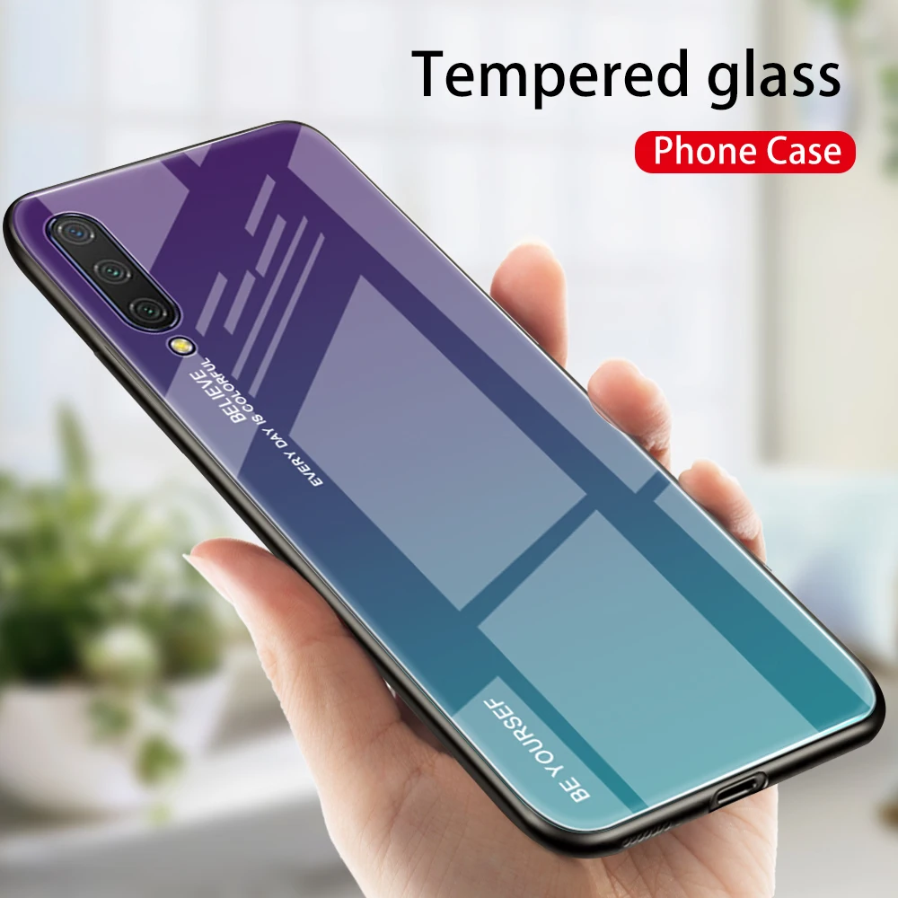 Для Xiaomi mi CC9 чехол Роскошный Жесткий градиентный закаленное стекло Мягкий