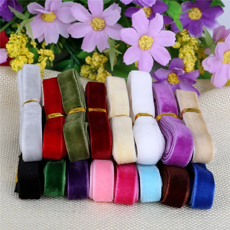 

New 12y/lot(1y/color) 10mm Random Mixed Color Velvet Ribbon Trim Sewing Fabric Webbing Handcrafts Decoration DIY hair Bow Ribbon