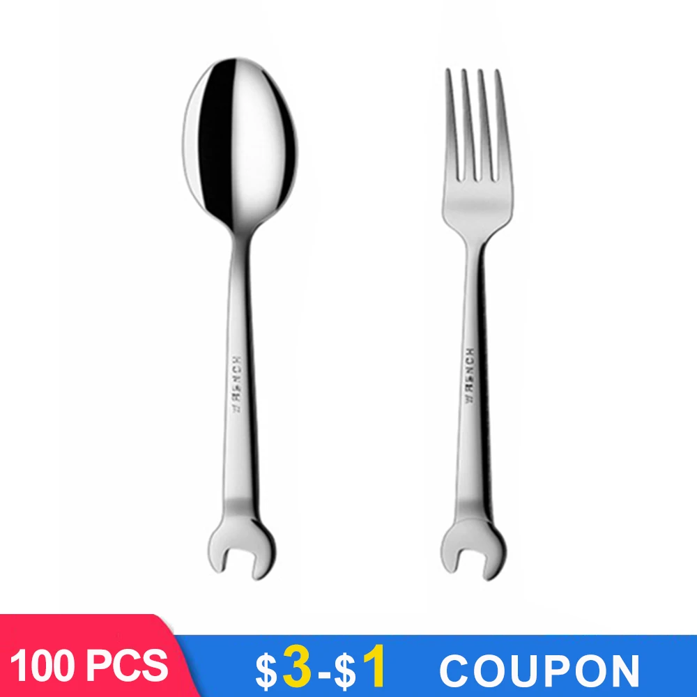 

Creative Wrench Shape Tea Fork 304 Stainless Steel Dinner Spoon Coffee Cutlery Set Tableware Family Camping Kitchen Accessories
