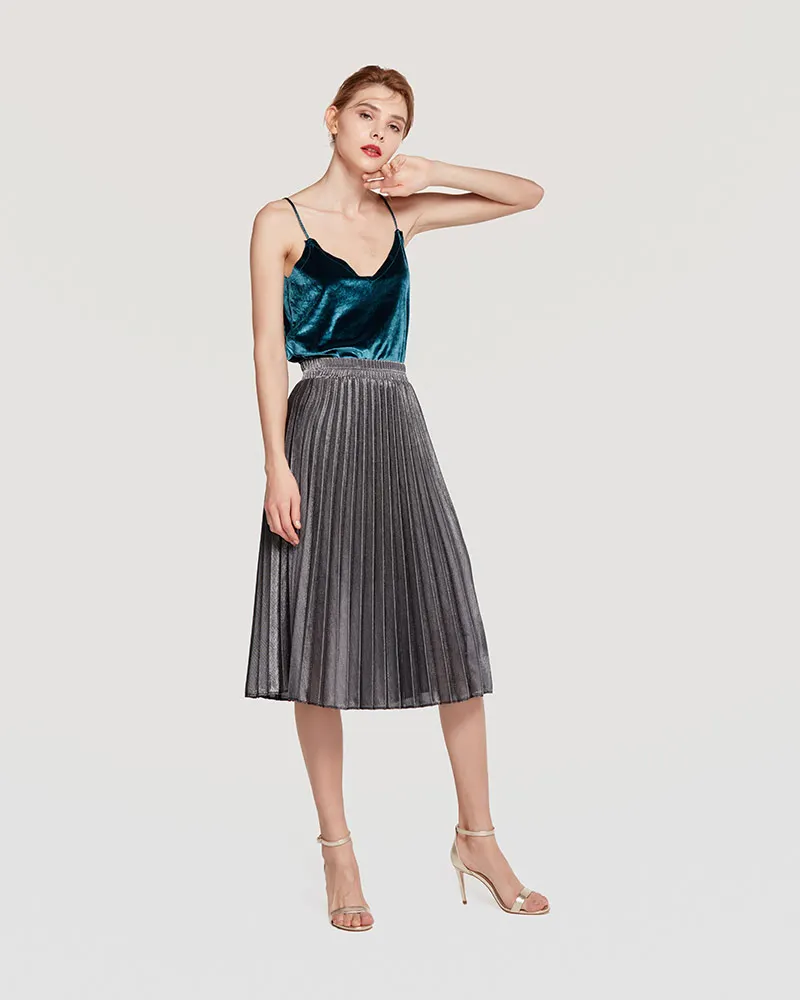 2019 летние плиссированные юбки Для женщин классическая юбка эластичный стрейч свободные Повседневное Bling, девочек 2018 осень