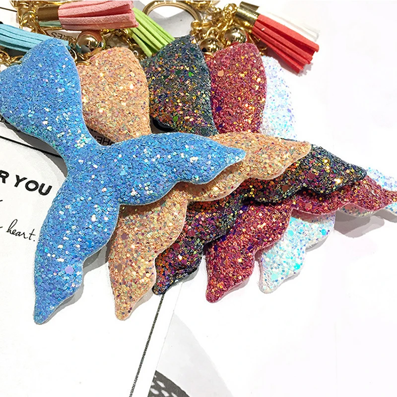 

2018 New 1 PC Plastic Fish Keyring Mermaid Tail Keychain Ring Bingbing Car Key Holder Bag Leather Tessal Pendant Jewelry Gift