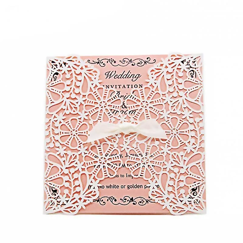  Wedding Invitatio Card White Lace Hollow Flower Bowknot Decoration Invitation Card with One Page In - 32996475889