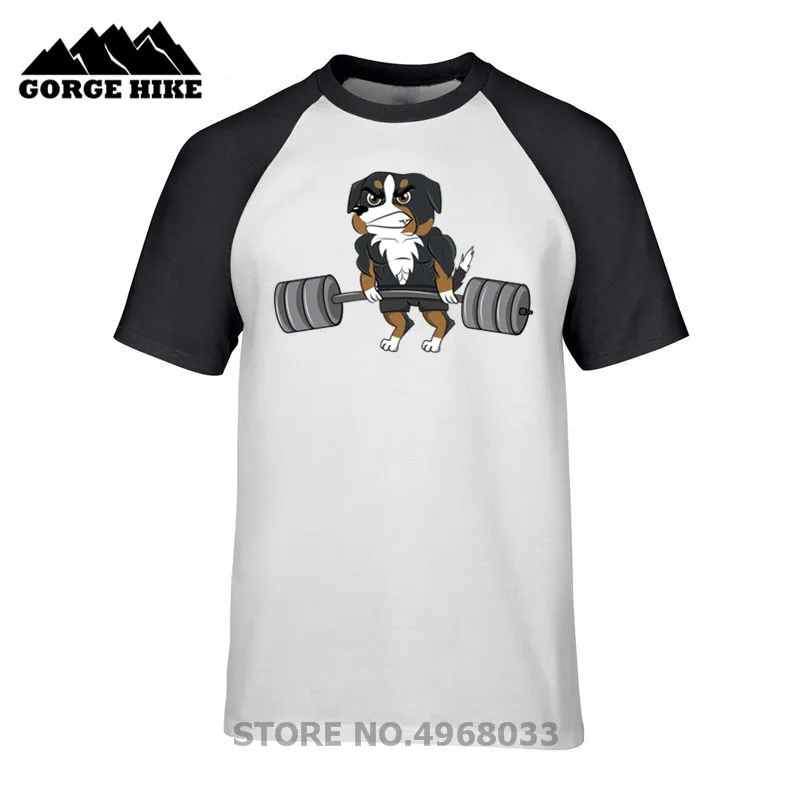 Fitness Casual Men T shirt GYM Bernese Mountain Dog Weightlifting