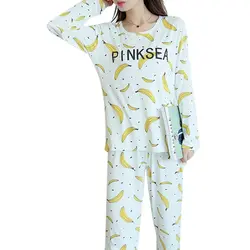 Весна осень длинный рукав хлопок женская пижама комплект мультфильм пижамы для девочек Леди Повседневная Домашняя одежда W729