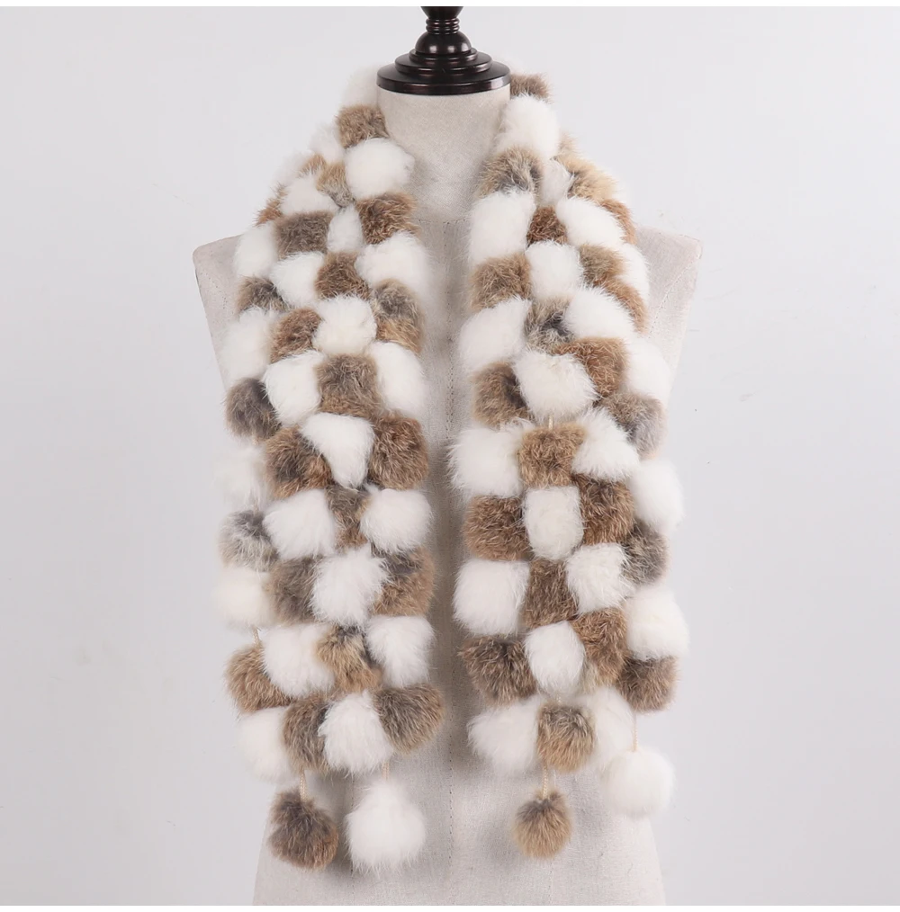 New Winter Women Real Rabbit Fur Scarf Natural Warm Rabbit Fur Muffler Girl Fashion Knitted Genuine Rabbit Fur Scarves