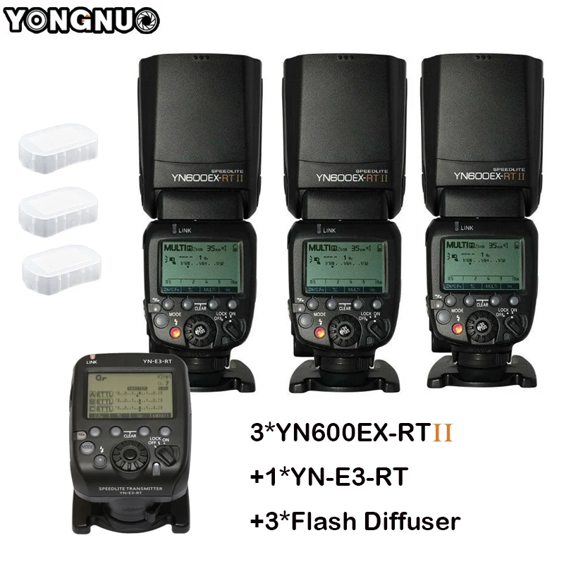 3 шт. YONGNUO Вспышка Speedlite YN600EX-RT II Auto ttl HSS+ передатчик контроллер YN-E3-RT для Canon 5D3 5D2 7D II 6D 70D 60D DHL - Цвет: 3 flash 1 Controller