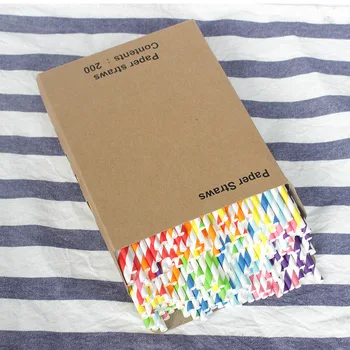 

200pcs/box/set Many Color Striped Paper Straw Disposable Drinking Straws for Birthday Wedding Christmas Party