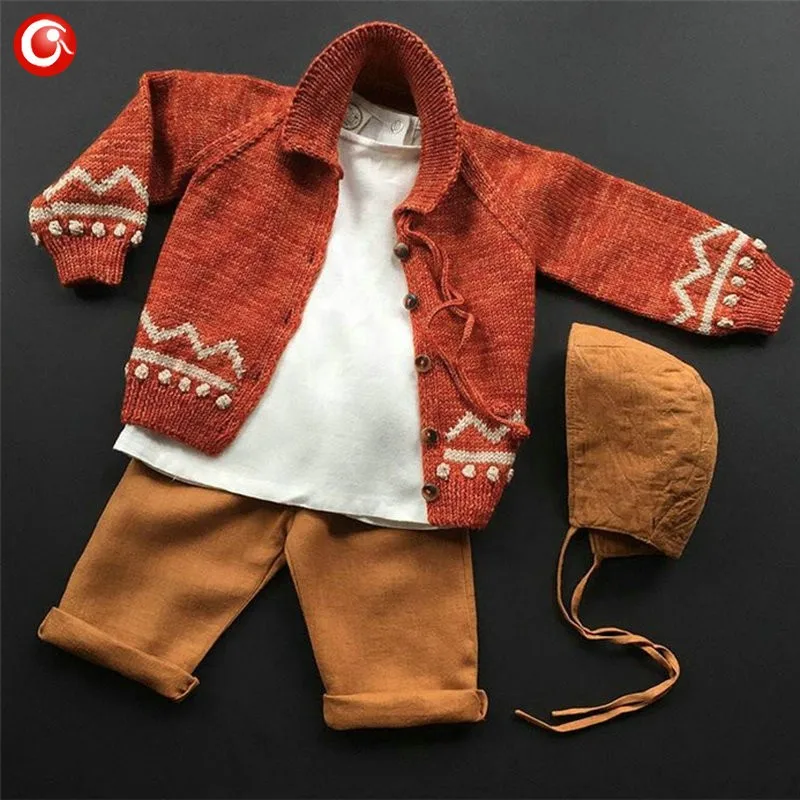 Children Girls Cardigan Orange Baby Boys Cotton Sweater Button Kids Warm Knitted Wear Clothes Crochet Coat Clothing 1-4Y (7)