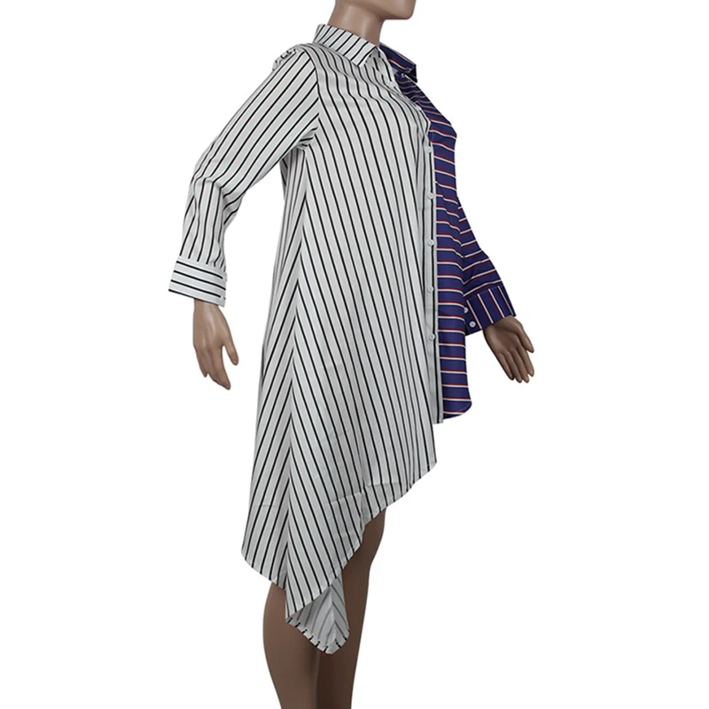 Stripe Color Patchwork Shirt Women Blouses 2018 Summer Fashion Long Tops Long Sleeve OL Streetwear Female Tee Blusas Vestidos Blouses