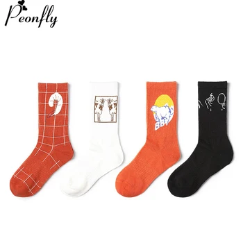 

PEONFLY Harajuku happy socks men new men socks cartoon Seafood polar bear socks contrast color personality cotton colorful