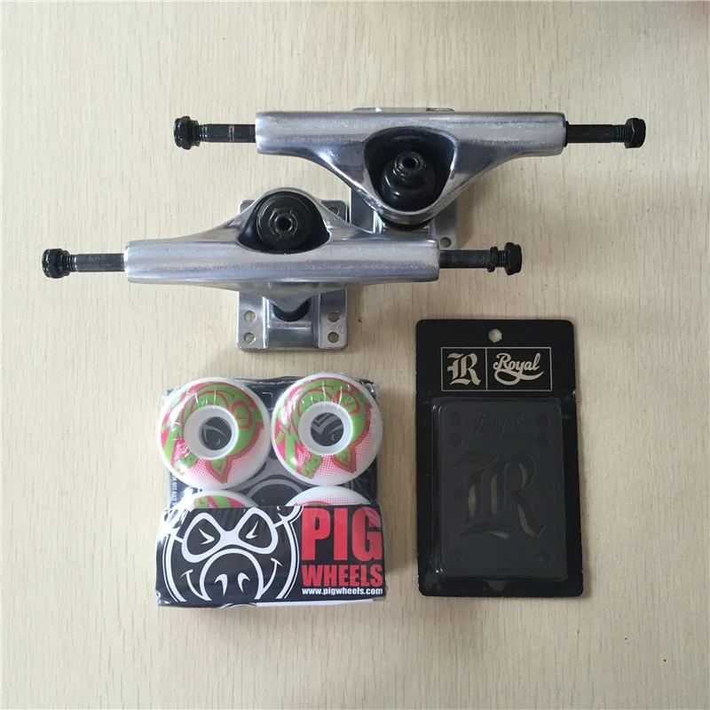 

Free Shipping Skateboard Parts Blank Aluminum 5" Skate Trucks And PIG Skate Wheels Plus Riser Pad Gift