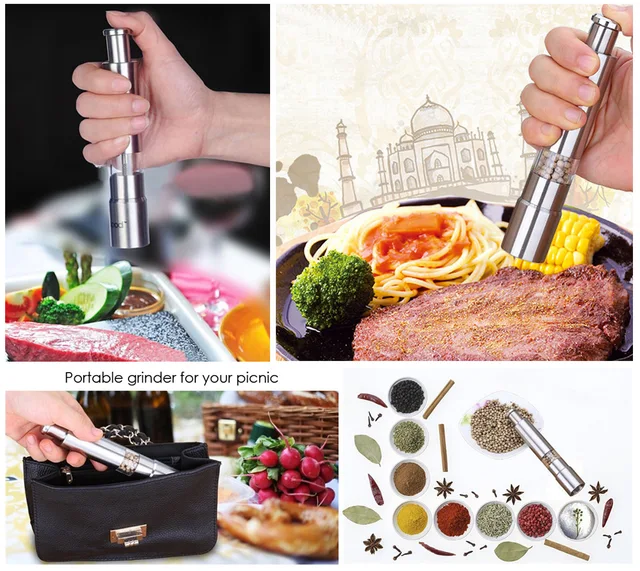 Stainless Steel Thumb Push Salt Pepper Grinder Spice Sauce Mill Grind Stick Kitchen Tool Cooking Tools Stainless Steel Thumb Push Salt Pepper Grinder Spice Sauce Mill Grind Stick Kitchen Tool Cooking Tools