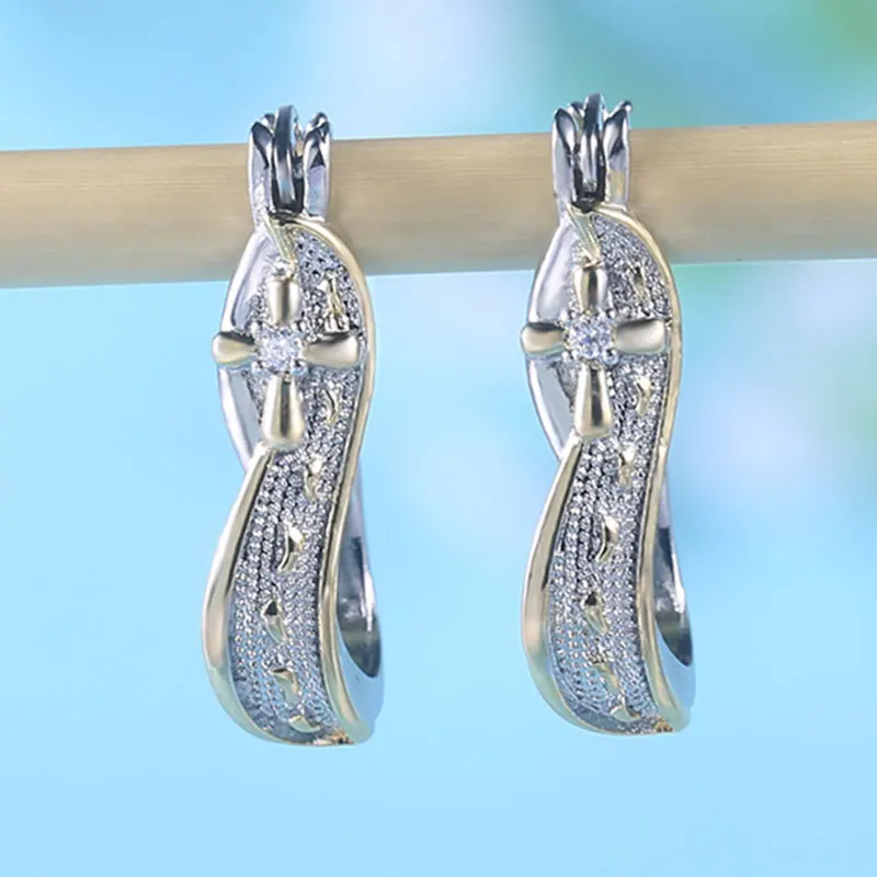 

2019 Creative Footprints Frosted Cross Earrings for Women Fashion AAA Cubic Zirconia Necklace Two-tone Plated Statement Jewelry