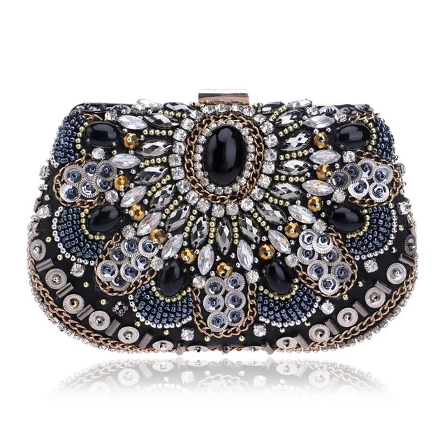 Jeweled Rhinestone Handmade Bohemian Beaded Women Evening Party Jeweled Rhinestone Handmade Bohemian Beaded Women Evening Party Handbag Pu Clutches Crystal Purses Bridal Wedding