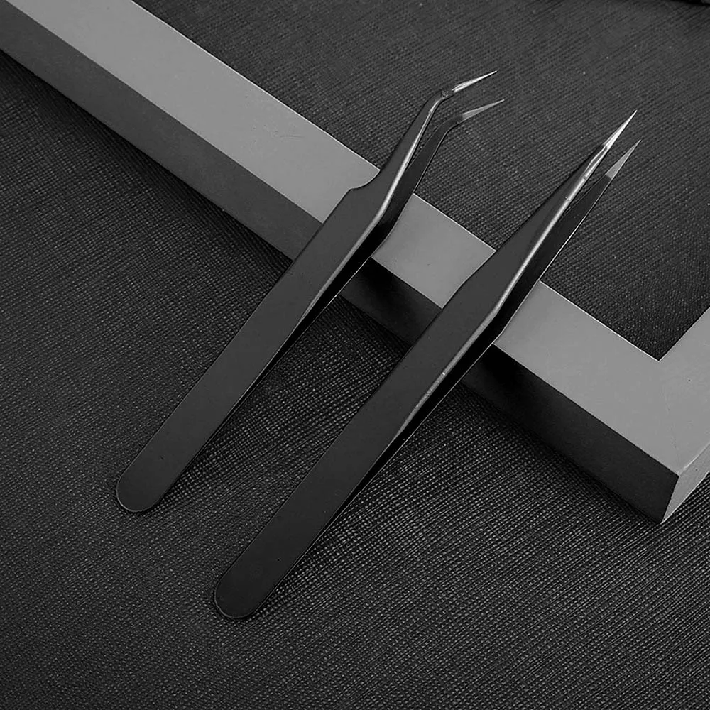 

Women's Fashion 12cm Length Black Anti-magnetic Straight Curved Tweezers 2 Pcs Drop Ship 3m7