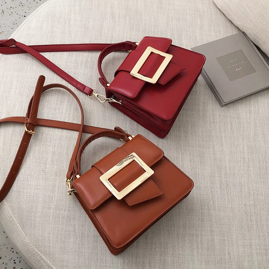 

Simple Pu Leather Women's Messenger Bags Retro Square Lock Shoulder Bags for Women Designer Leather Top-handle Ladies Handbags