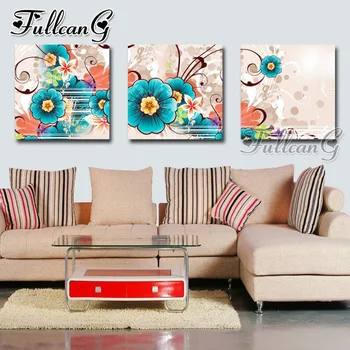 

FULLCANG 3 piece diy diamond embroidery abstract flower triptych painting full square/round drill 5d mosaic pattern art FC657
