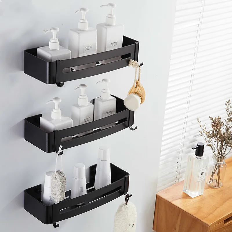 

Bathroom Shelf Bath Shower Shelf Bath Shampoo Holder Bathroom Corner shelf Wall Mounted Black Aluminum Kitchen Storage holder