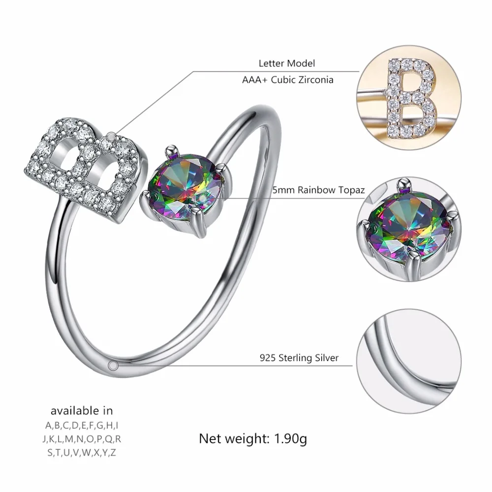 Goede U7 925 Sterling Zilveren Ringen Verstelbare Beginletter Luxe Zirkoon Gepersonaliseerde Naam Sieraden Vrouwen Gift Valentijnsdag SC11