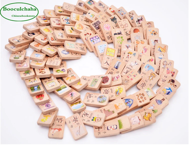 

100 pcs /set ,Chinese characters wood cards with 200 Chinese characters with pinyin , used as Dominoes game ,best gift for kids