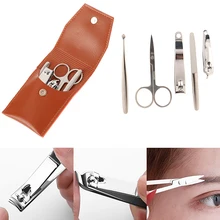 5 шт./компл. ногтей машинка для стрижки волос, пинцет для выщипывания, Ножи Маникюр чехол для педикюрный набор Нержавеющая сталь Нейл-арт набор маникюрных инструментов Наборы