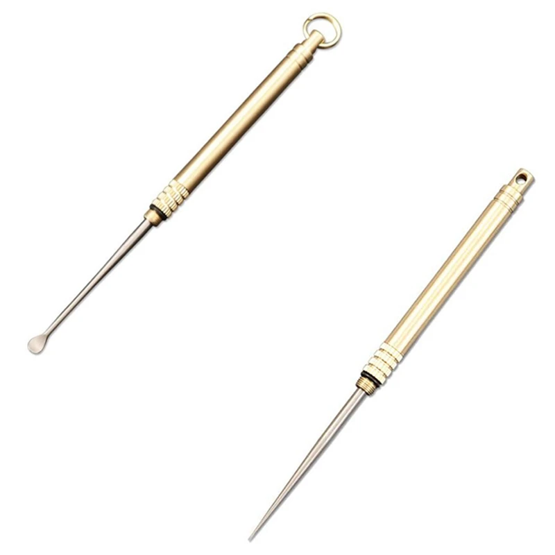 Brass Portable Waterproof Warehouse Titanium Toothpick Combination One Toothpick Holder Titanium Ear Spoon+ Brass Barrel