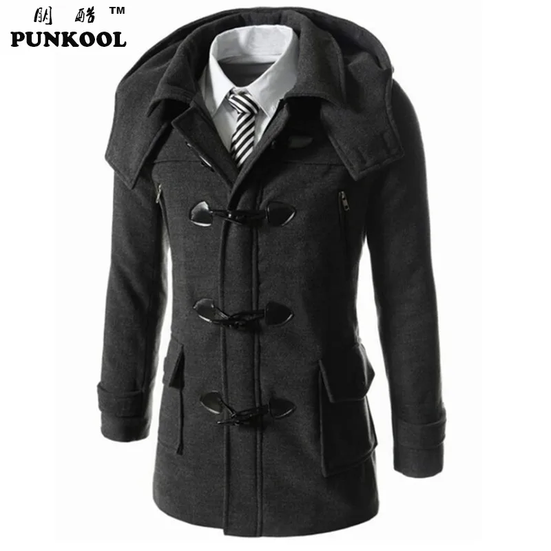 PUNKOOL Mens Trench Coat 2016 New Fashion Horn Button Hooded Slim ...