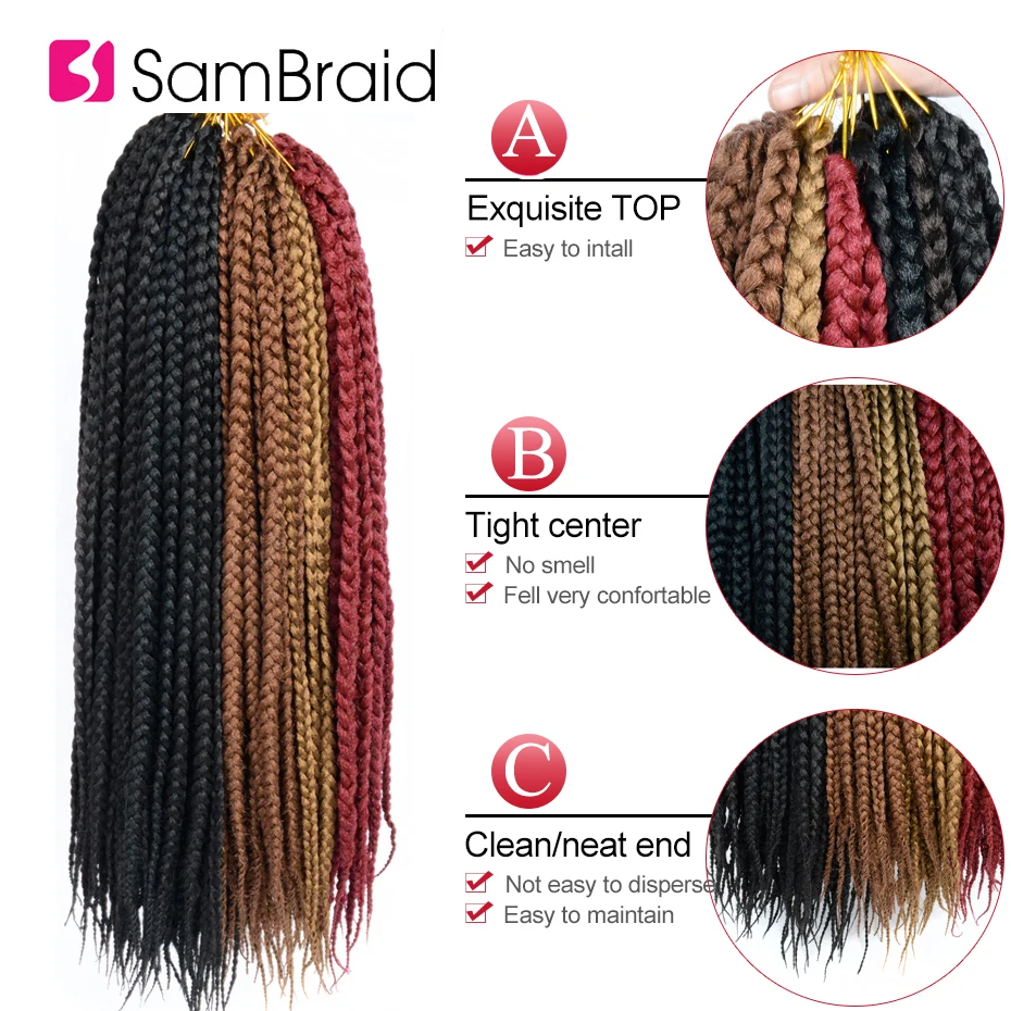 SAMBRAID коробка косички 1" 18" 2" крючком косички синтетические волосы 12 корней чистые цвета крючком косички наращивание волос 90-100 г