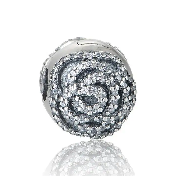 925-sterling-silver Pave CZ Mother's Day Rose Lock Clip Beads with AAA Cubic Zirconia Fits Pandora bracelets DIY Jewelry Making |