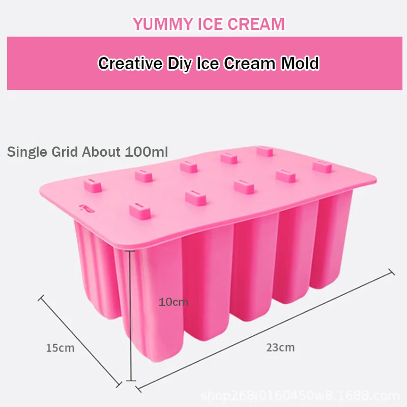 Silicone BPA Free 6/10 Cell Ice Cream Tubs Eco-Friendly DIY Popsicle Mold Mould for Household Child Kitchen Gadgets Dining Bar