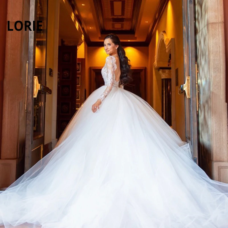 

LORIE Long Sleeve A-line Wedding Dresses Long Train Tulle Wedding Bridal Romantic Beach Bridal Gowns Boho White vestido de noiva