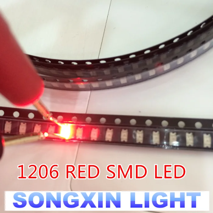 1000 шт 1206 красный светодиод SMD светодиодный 3216 диоды SMD 1206 светодиодный 620-625NM 100-120MCD 2,0-2,6 V 3,2*1,6