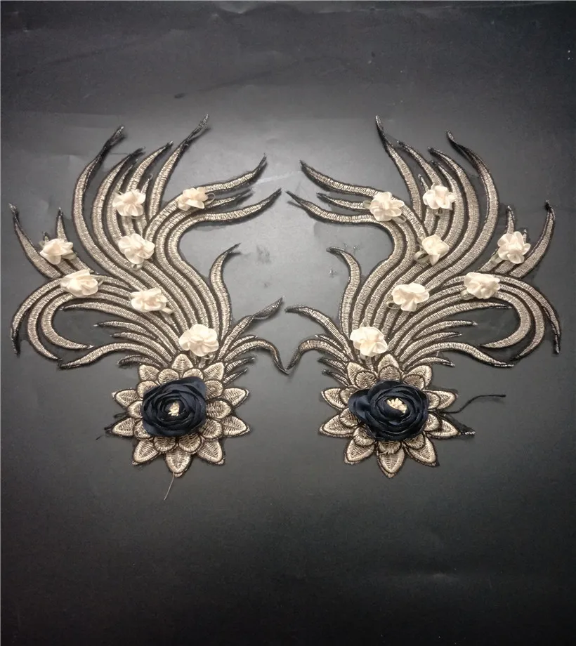 

3D flower pair embroidered beaded patches for clothes stickers clothes sew on parches bordados para ropa toppe per vestiti