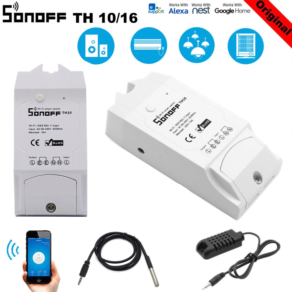 

Sonoff TH16 Smart Wifi Switch Monitoring Temperature Humidity Wifi Smart Switch Home Automation Kit Works With Alexa Google Home